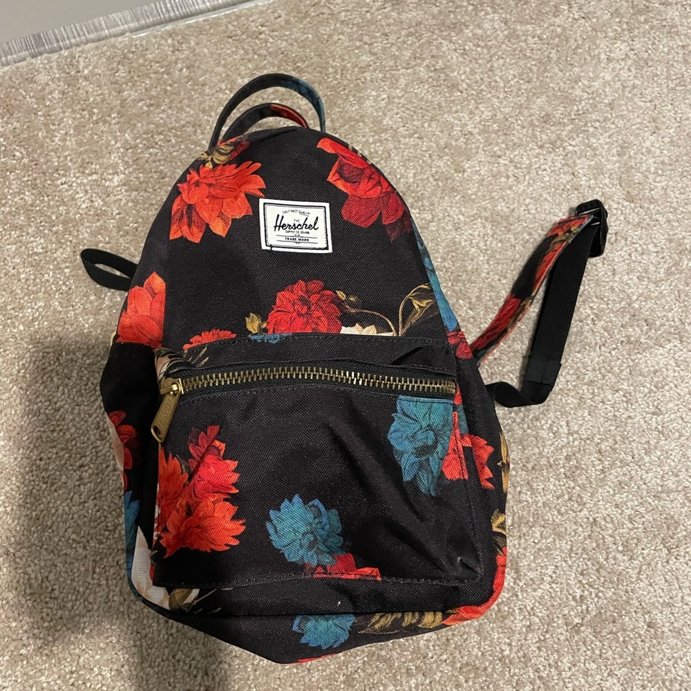Herschel Black Floral Backpack mini